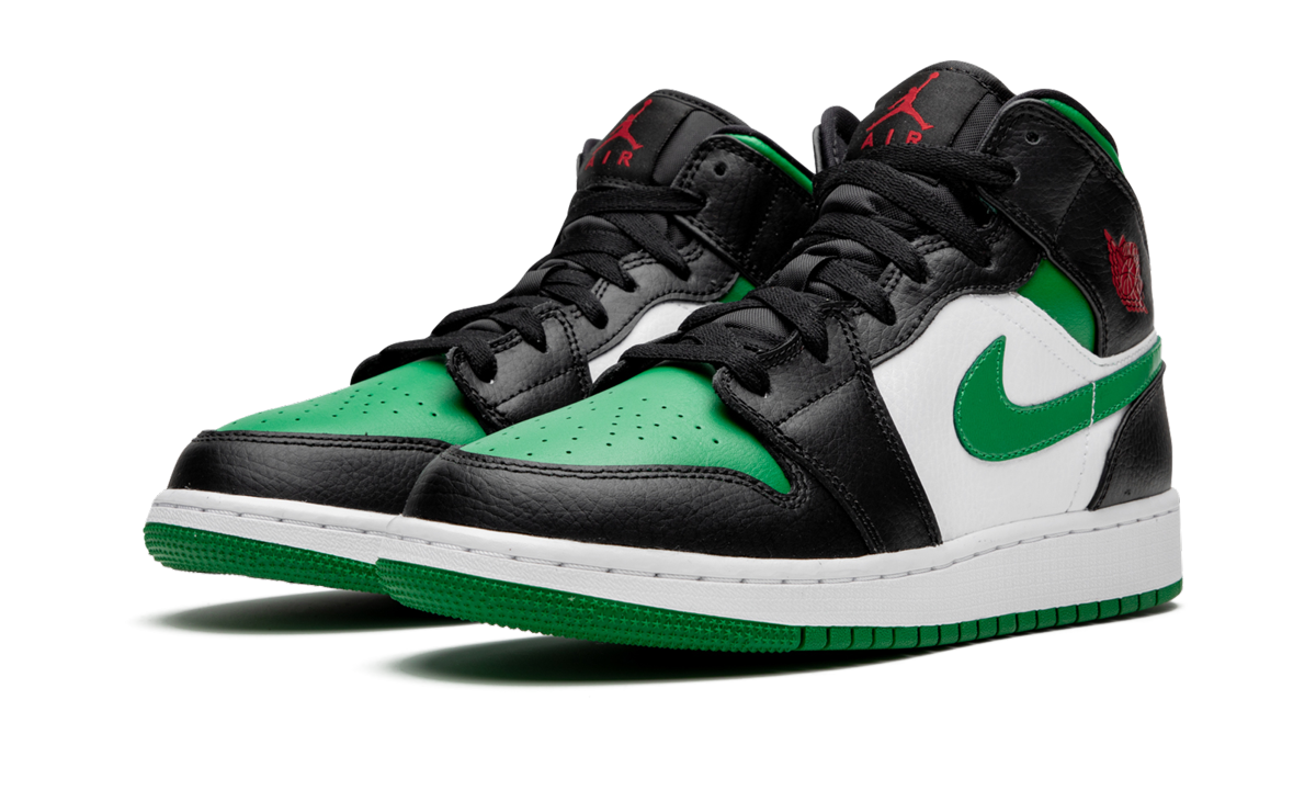 jordan 1 mid green toe gs+554725-067+diagnol left view