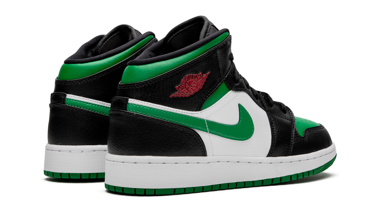 jordan 1 mid green toe gs+554725-067+diagnol right behind view