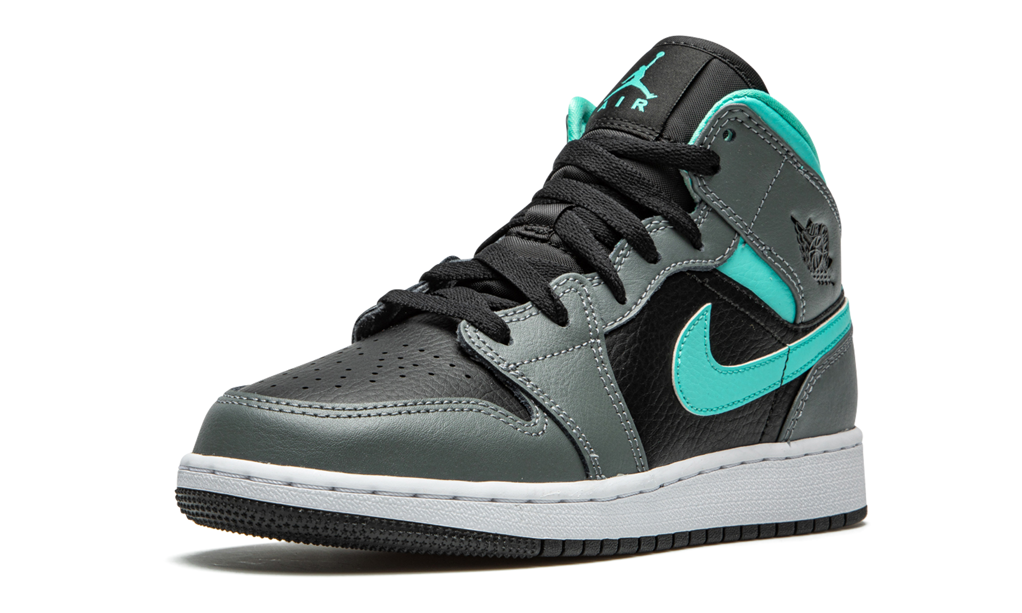 jordan 1 mid grey aqua gs+554725-063+left diagnol single view
