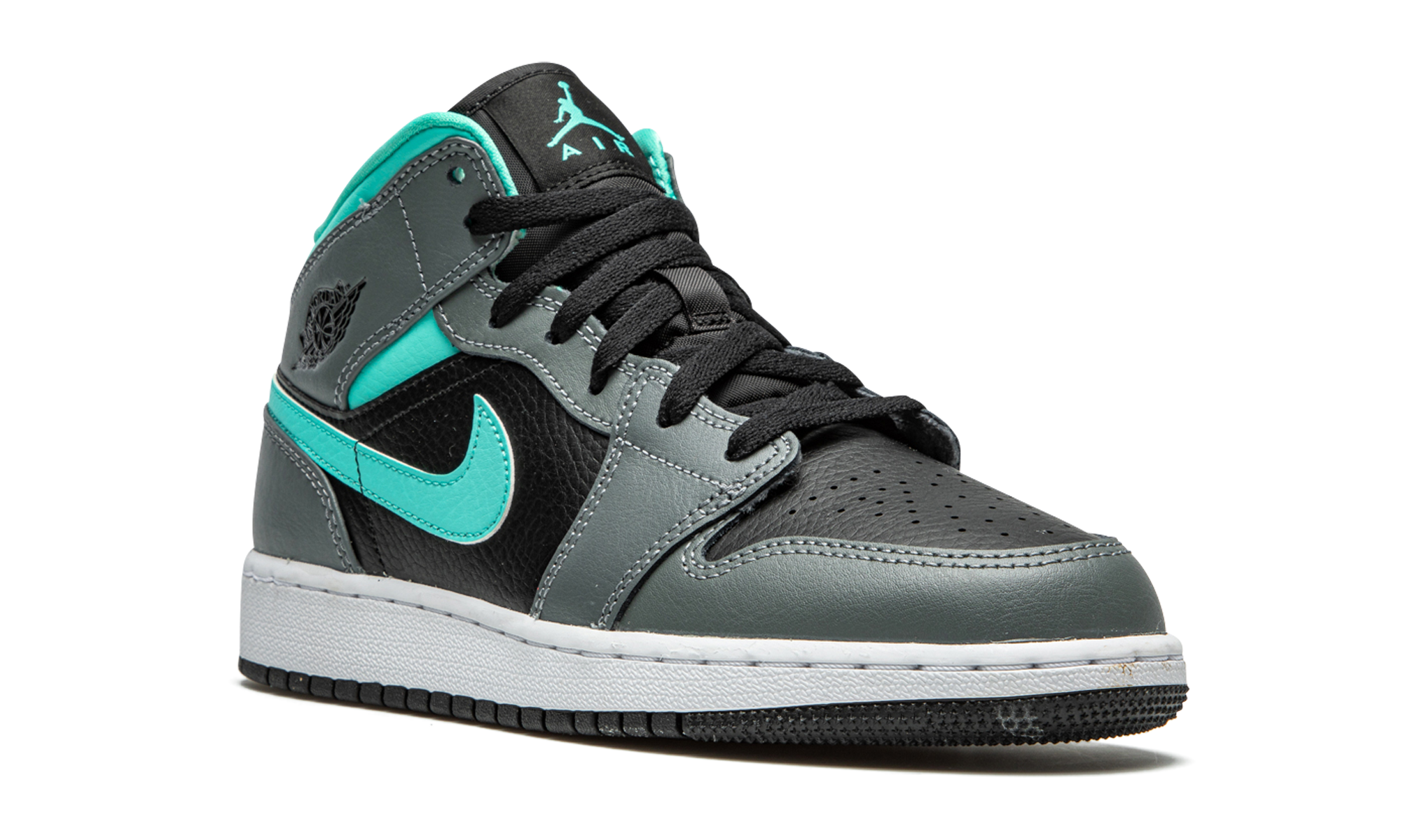 jordan 1 mid grey aqua gs+554725-063+diagnol right view