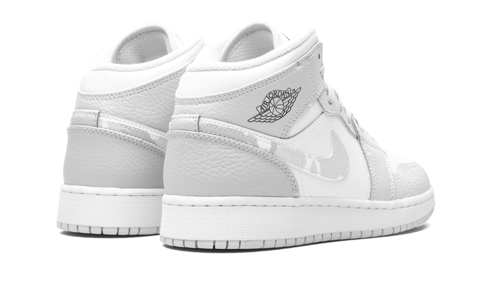jordan 1 mid grey camo gs+DD3235-100+diagnol right behind view