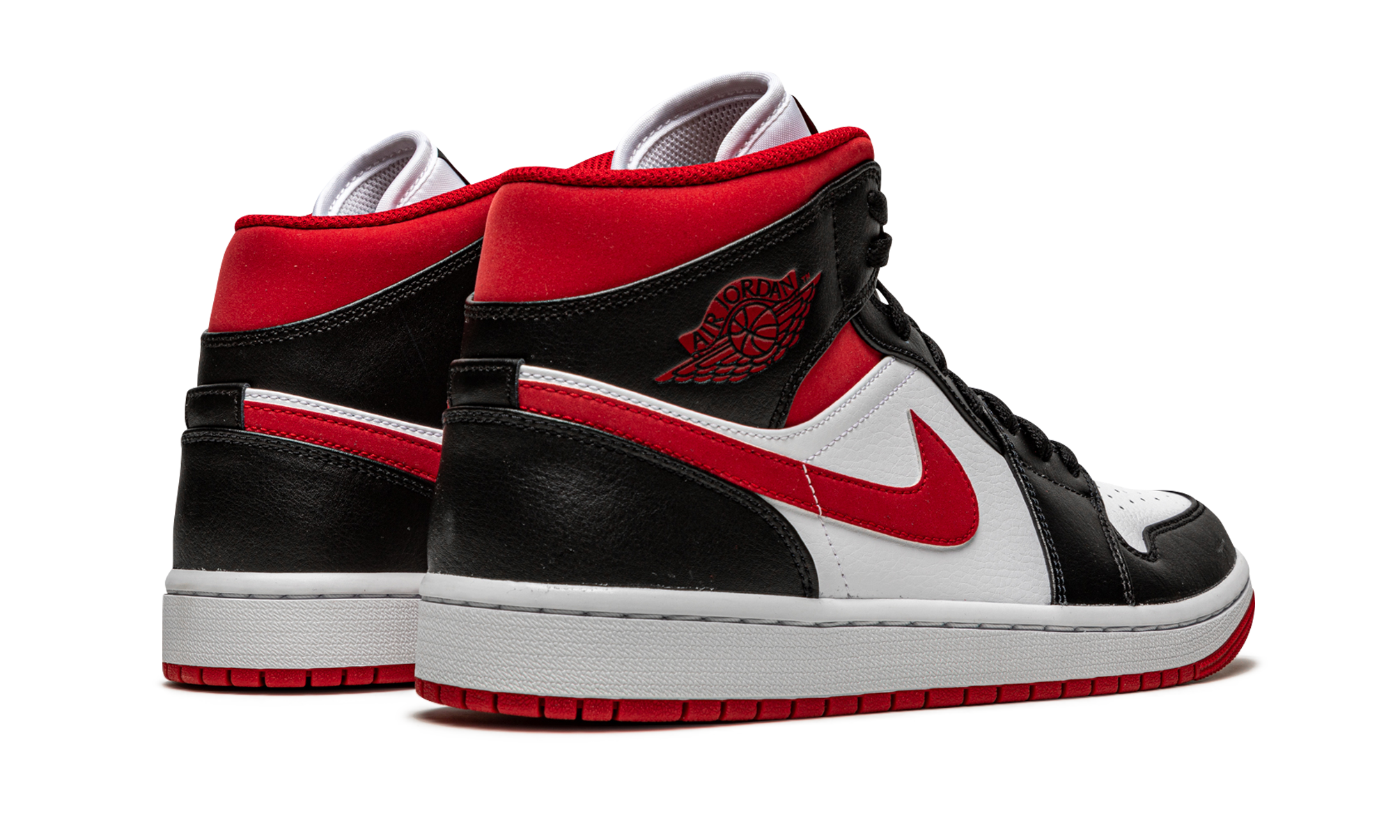 jordan 1 mid gym red black white+554724-122+diagnol right behind view