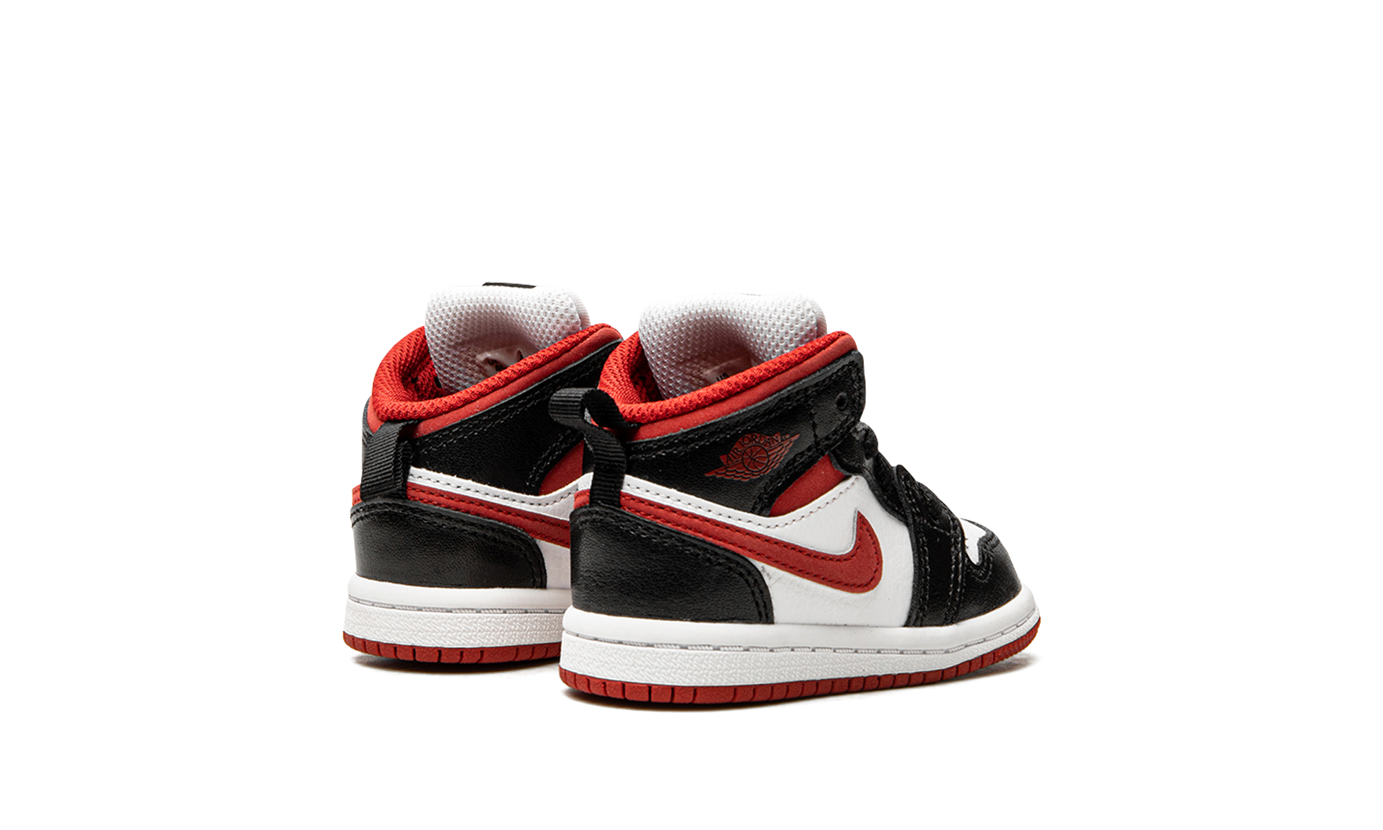 jordan 1 mid gym red black white td+640735-122+diagnol right behind view