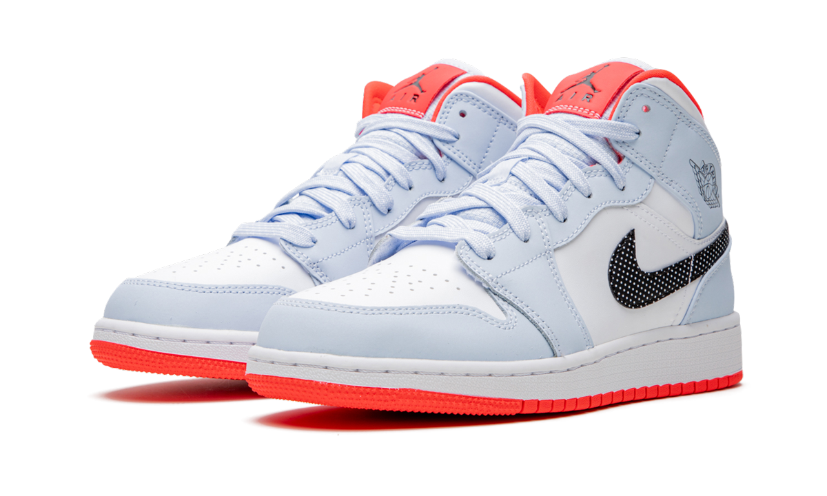 jordan 1 mid half blue polka dot swoosh gs+555112-400+diagnol left view