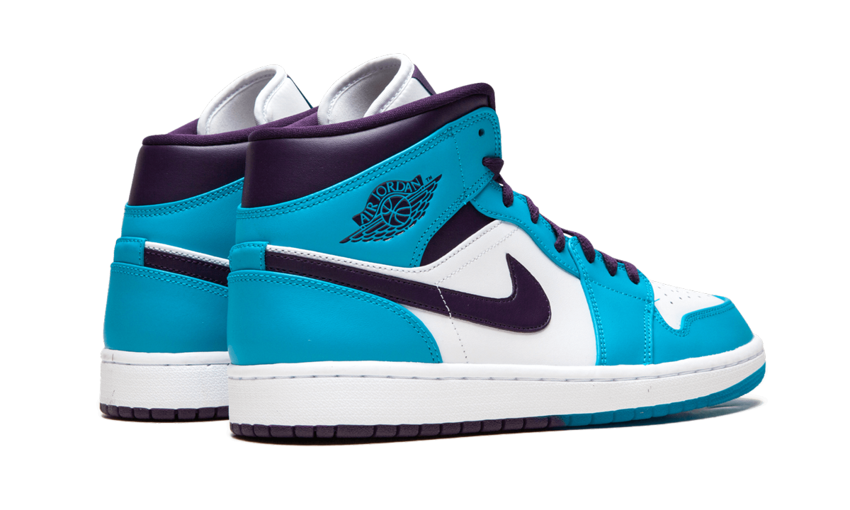 jordan 1 mid hornets+554724-415+diagnol right behind view