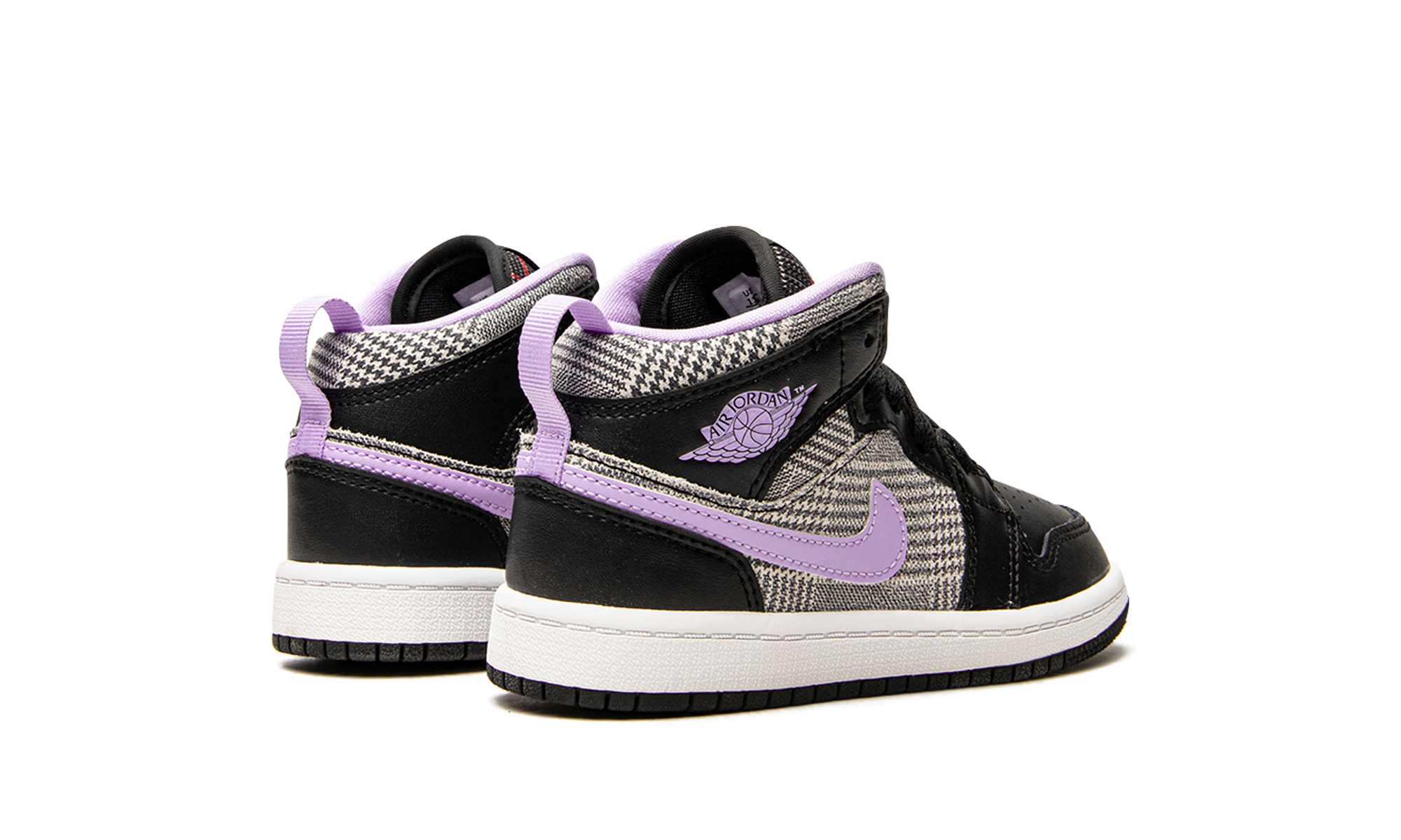 jordan 1 mid houndstooth ps+DC7227-015+diagnol right behind view