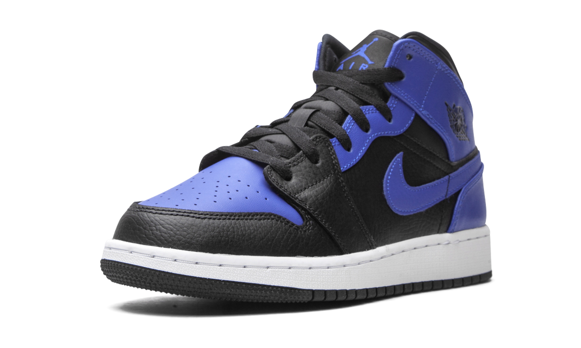 jordan 1 mid hyper royal gs+554725-077+left diagnol single view