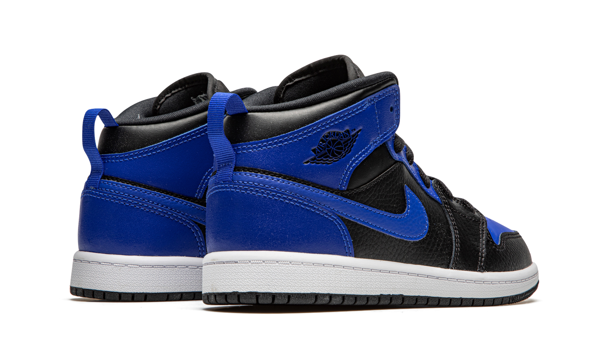 jordan 1 mid hyper royal ps+640734-077+diagnol right behind view