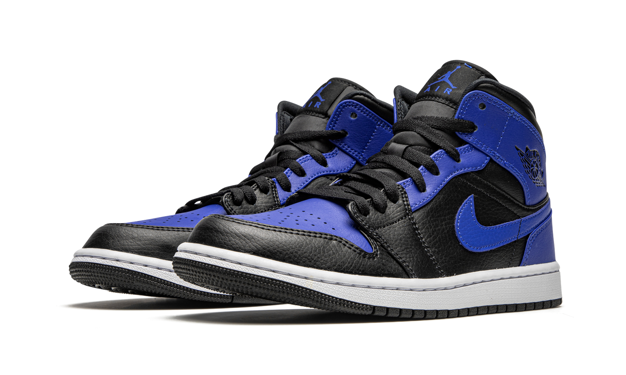 jordan 1 mid hyper royal tumbled leather+554724-077+diagnol left view