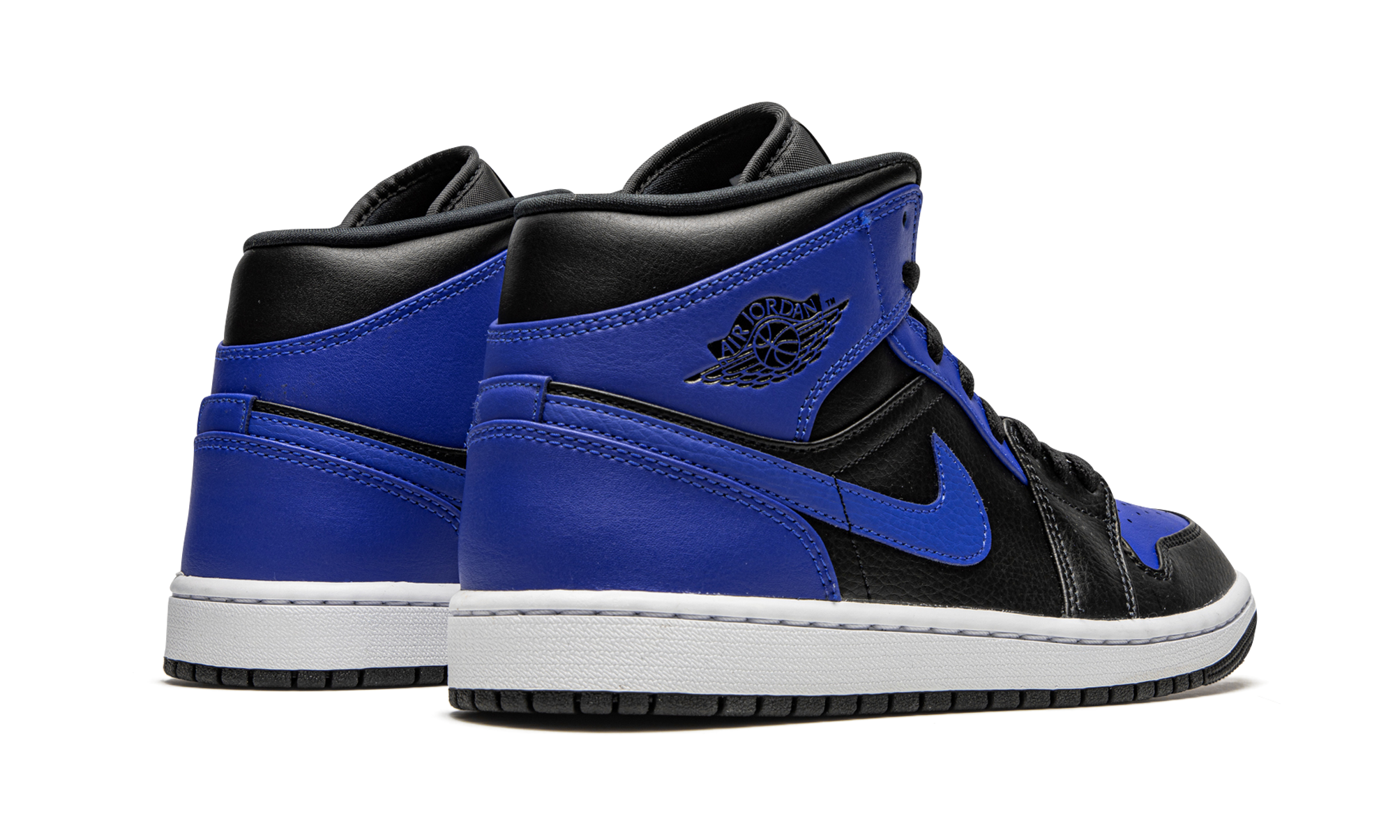 jordan 1 mid hyper royal tumbled leather+554724-077+diagnol right behind view