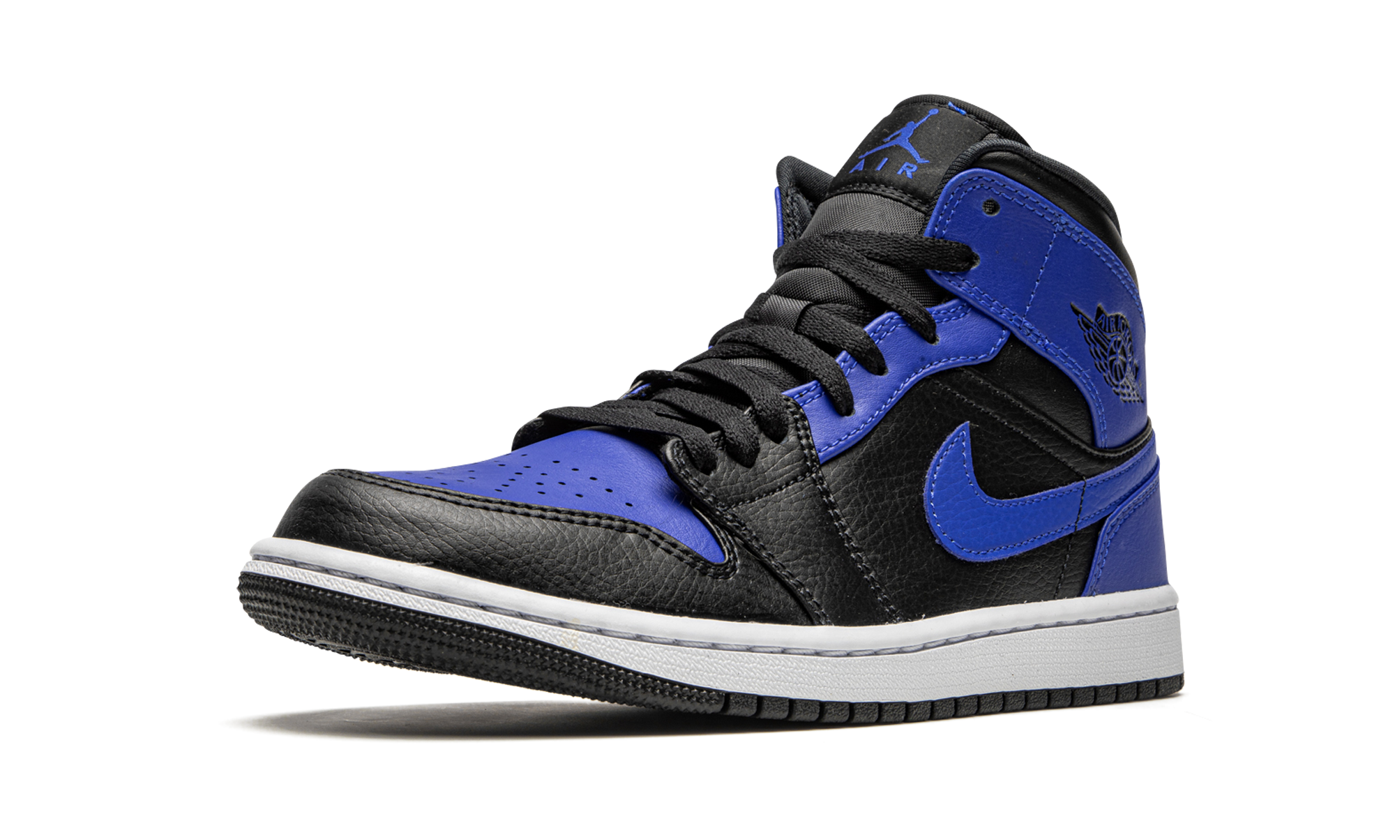 jordan 1 mid hyper royal tumbled leather+554724-077+left diagnol single view