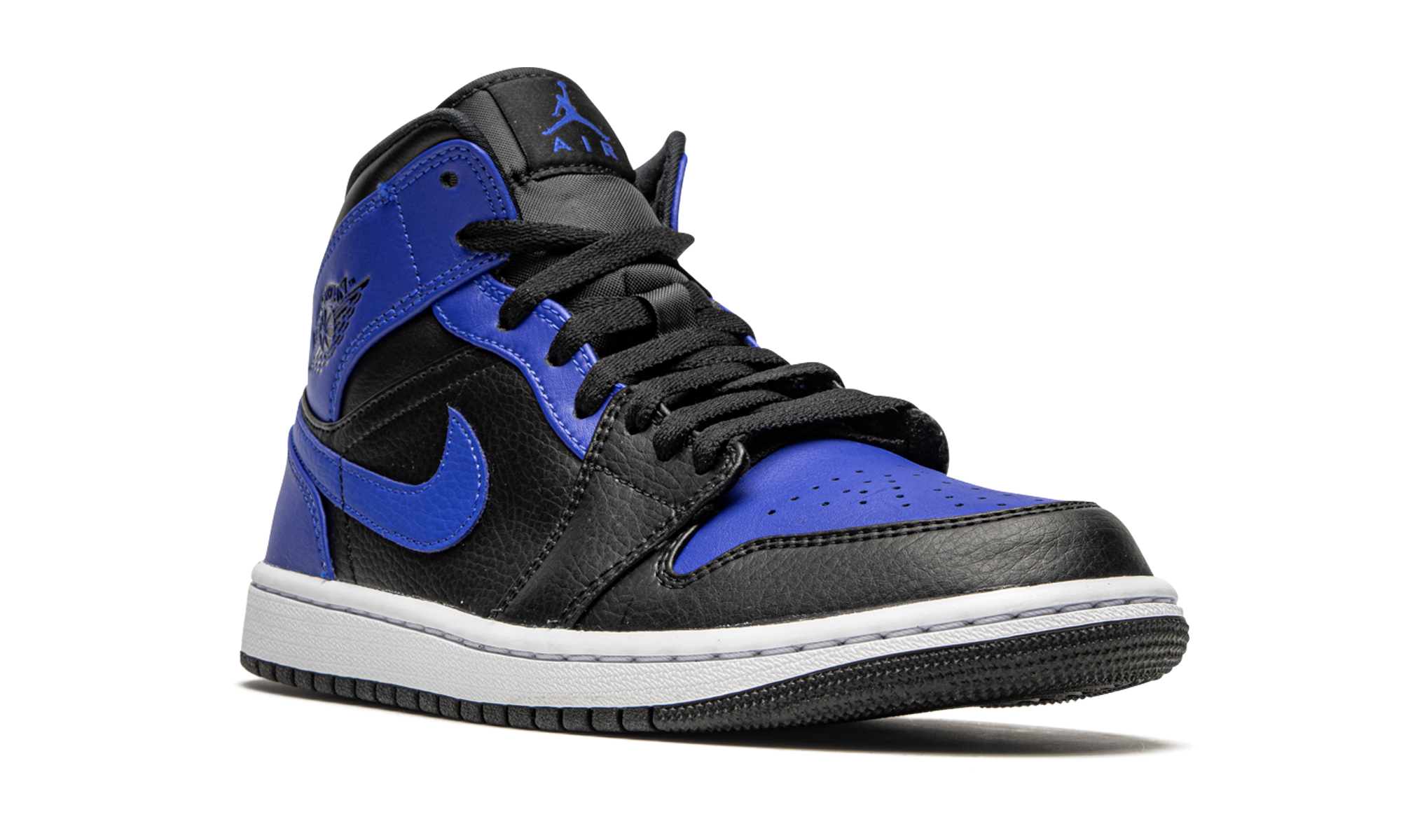 jordan 1 mid hyper royal tumbled leather+554724-077+diagnol right view