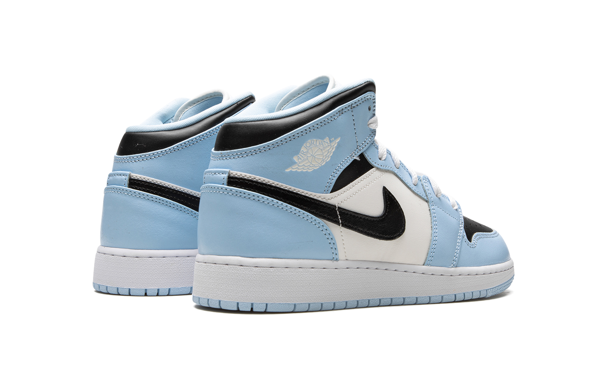 jordan 1 mid ice blue 2022 gs+555112-401+diagnol right behind view