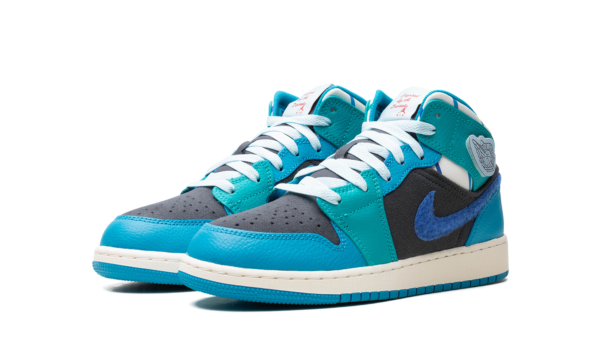 jordan 1 mid inspired by the greatest aquatone gs+FJ9482-004+diagnol left view