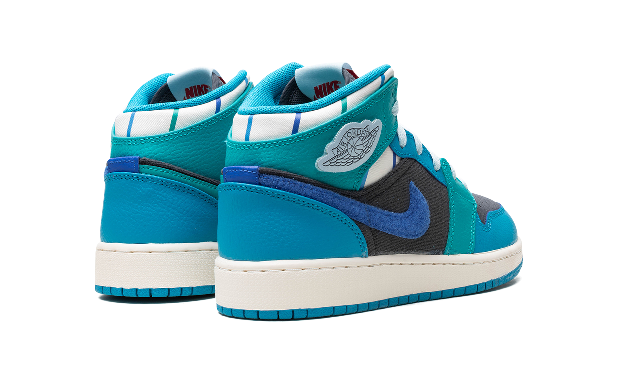 jordan 1 mid inspired by the greatest aquatone gs+FJ9482-004+diagnol right behind view