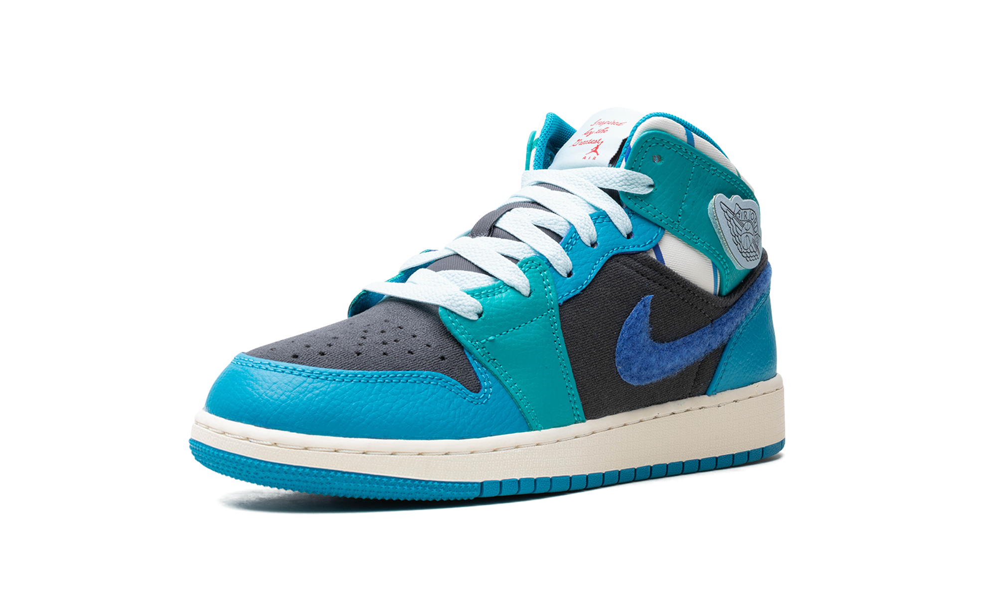 jordan 1 mid inspired by the greatest aquatone gs+FJ9482-004+left diagnol single view