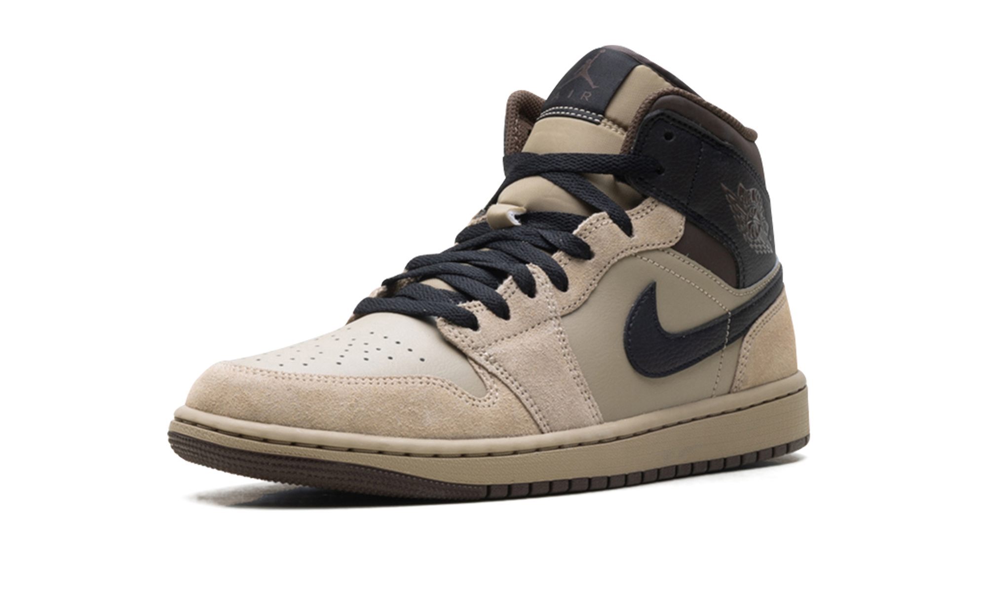 jordan 1 mid khaki baroque brown+HV6422-200+left diagnol single view