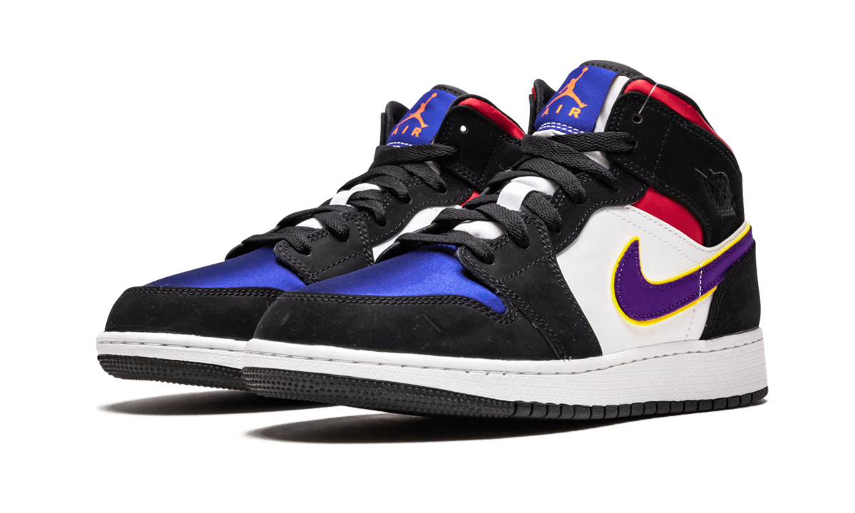 jordan 1 mid lakers top 3 gs+BQ6931-005+diagnol left view