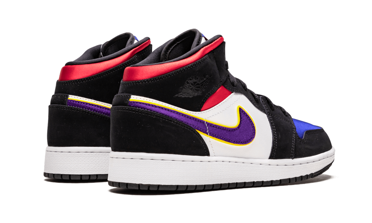 jordan 1 mid lakers top 3 gs+BQ6931-005+diagnol right behind view