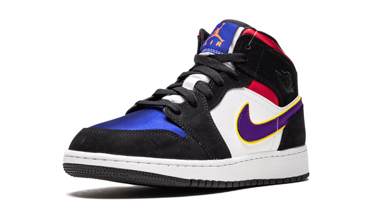 jordan 1 mid lakers top 3 gs+BQ6931-005+left diagnol single view