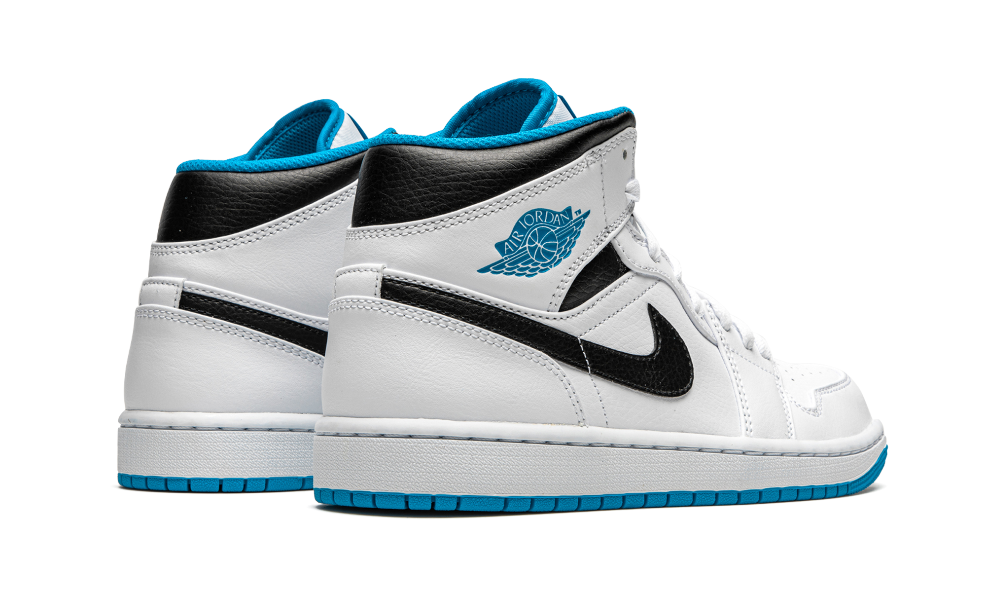 jordan 1 mid laser blue+554724-141+diagnol right behind view