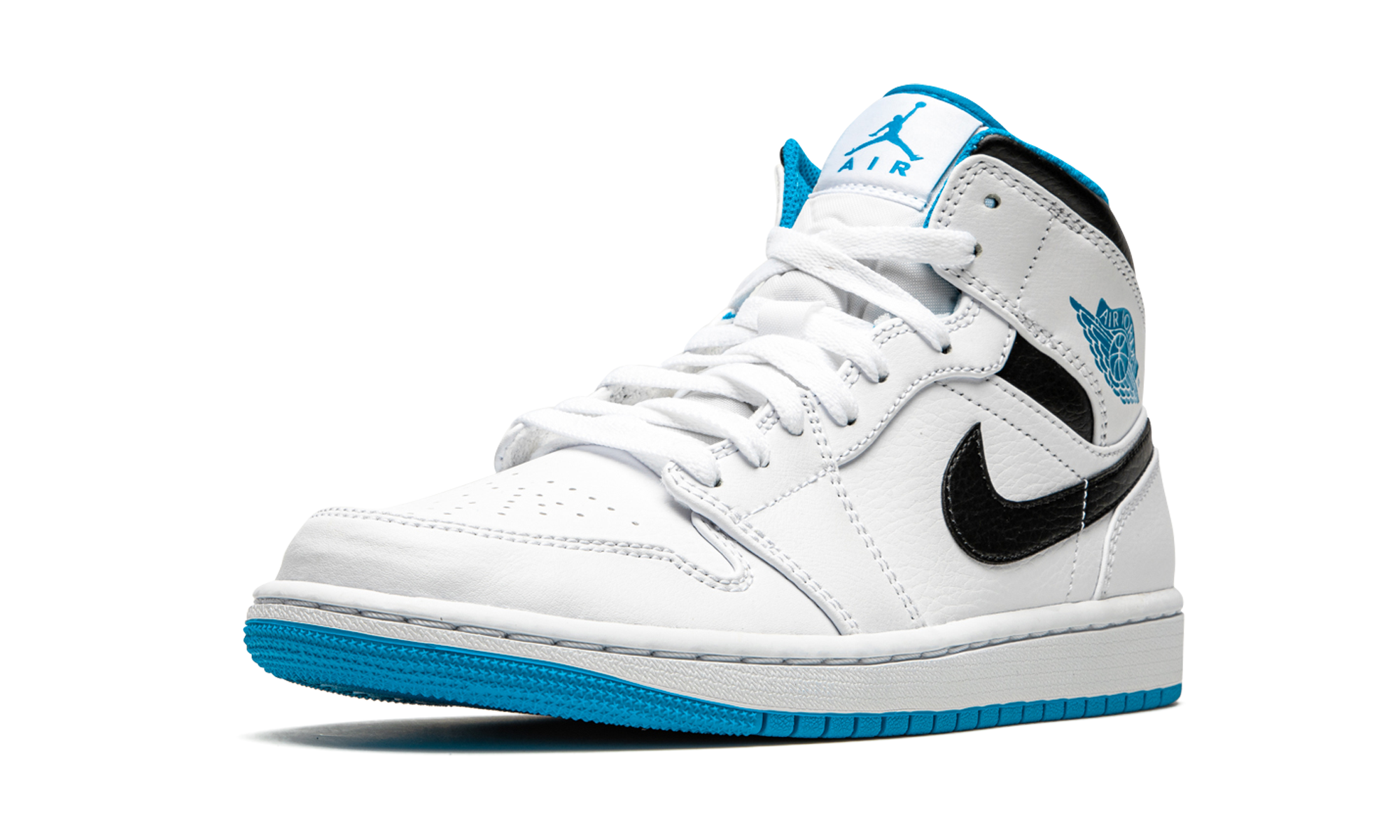 jordan 1 mid laser blue+554724-141+left diagnol single view