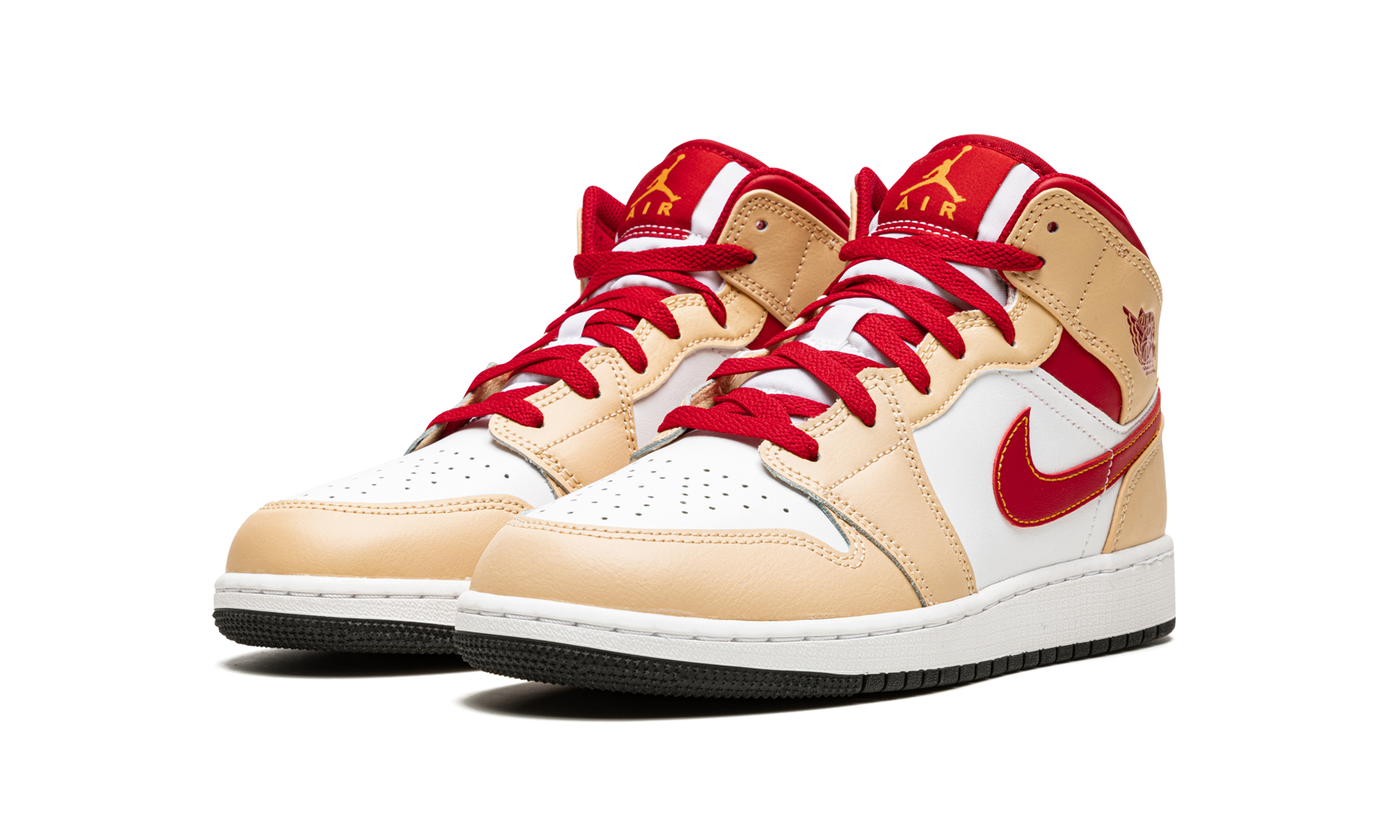 jordan 1 mid light curry cardinal gs+554725-201+diagnol left view