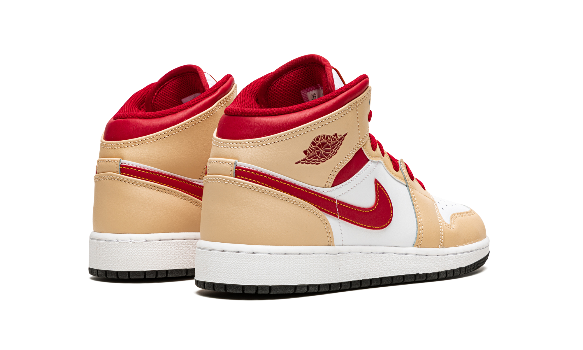 jordan 1 mid light curry cardinal gs+554725-201+diagnol right behind view