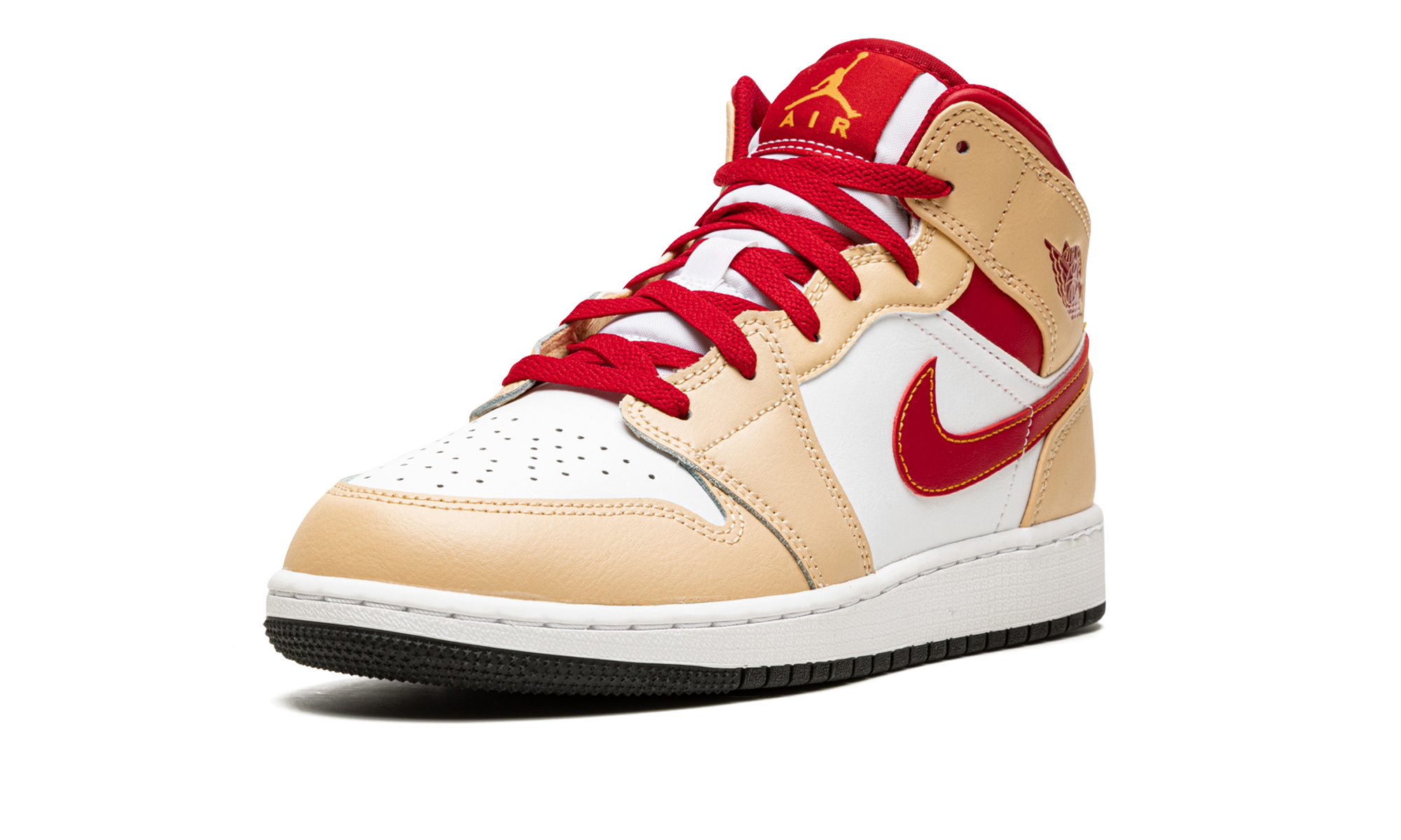 jordan 1 mid light curry cardinal gs+554725-201+left diagnol single view