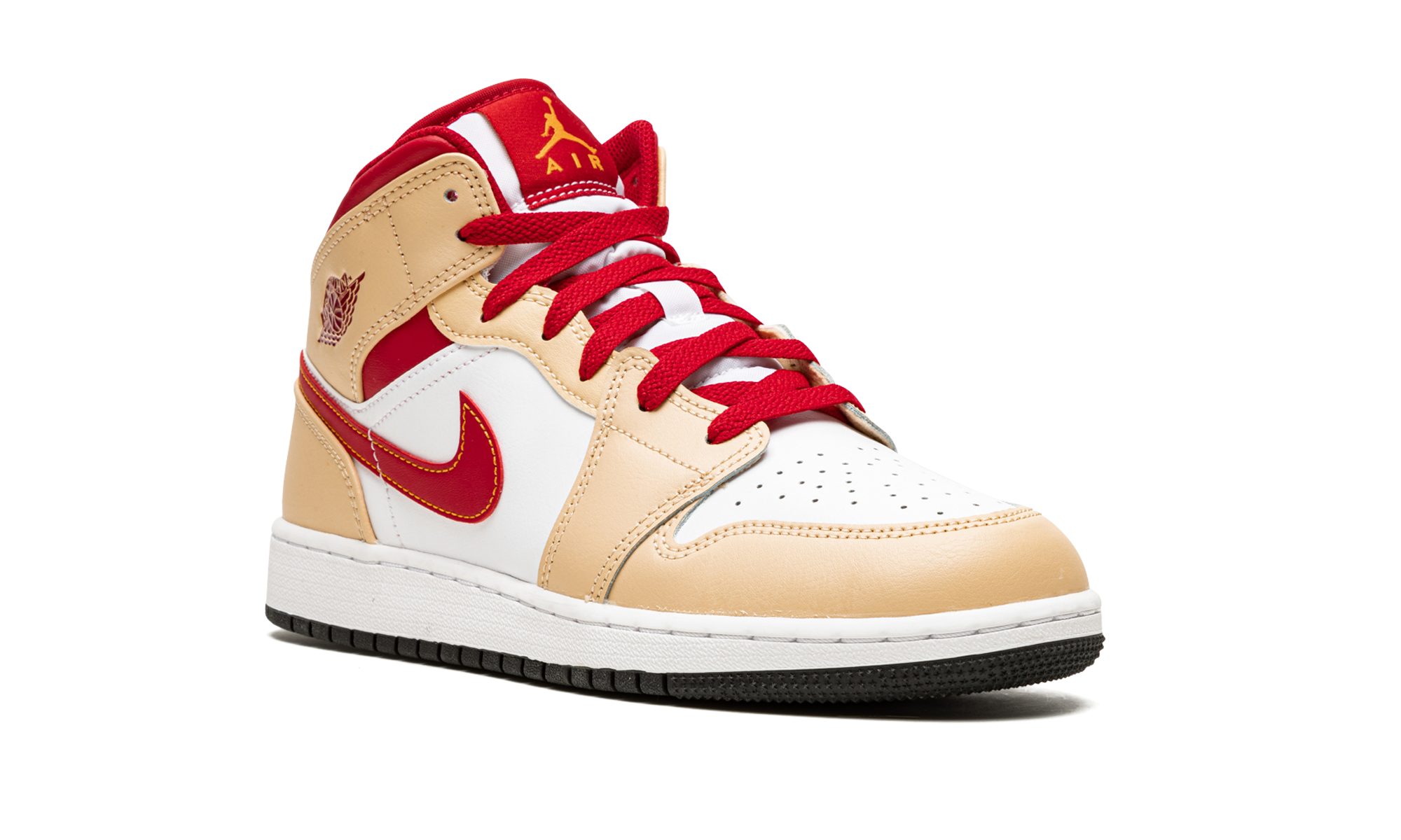 jordan 1 mid light curry cardinal gs+554725-201+diagnol right view