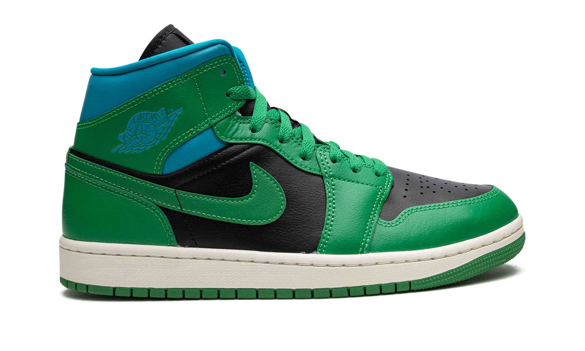 jordan 1 mid lucky green aquatone women s+BQ6472-033+diagnol left view