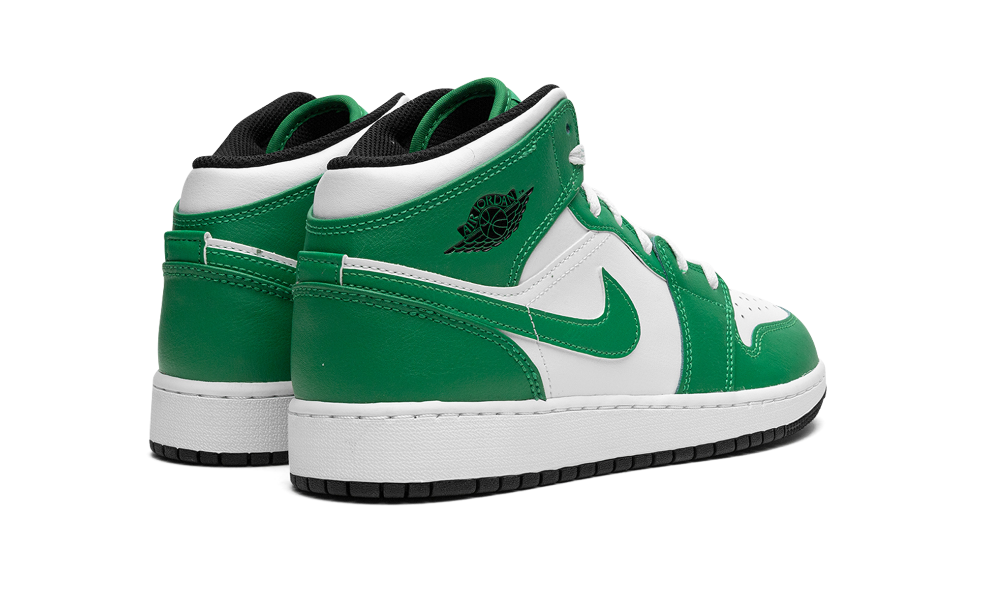 jordan 1 mid lucky green gs+DQ8423-301+diagnol right behind view