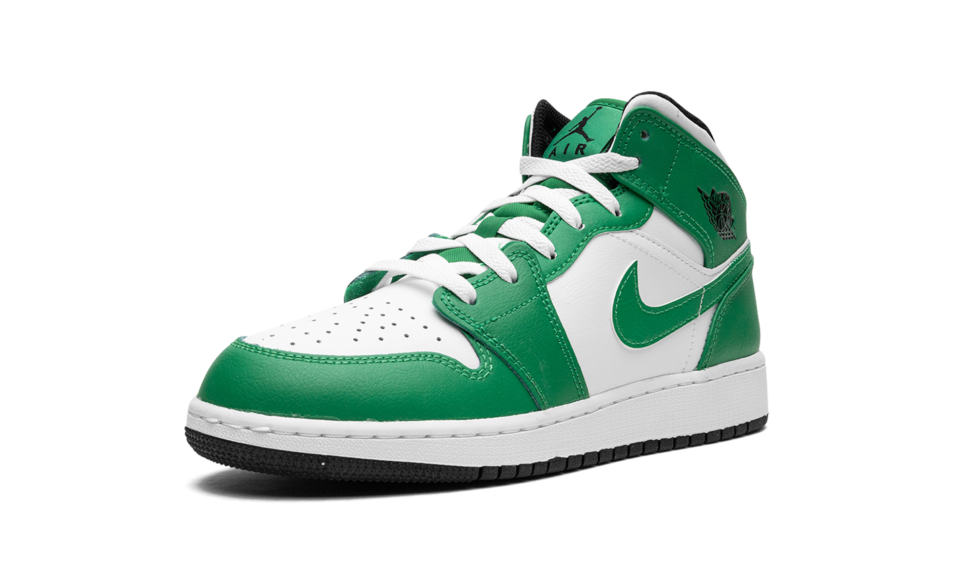 jordan 1 mid lucky green gs+DQ8423-301+left diagnol single view