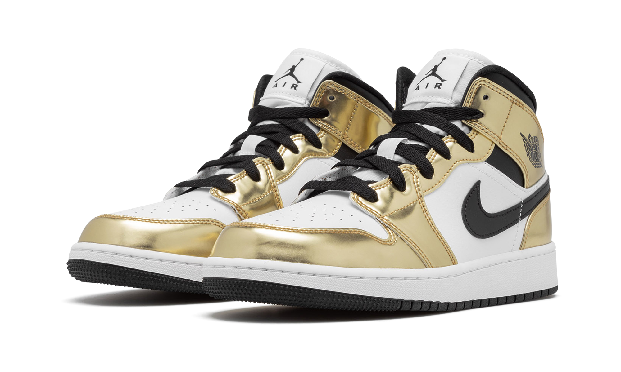 jordan 1 mid metallic gold black white gs+DC1420-700+diagnol left view