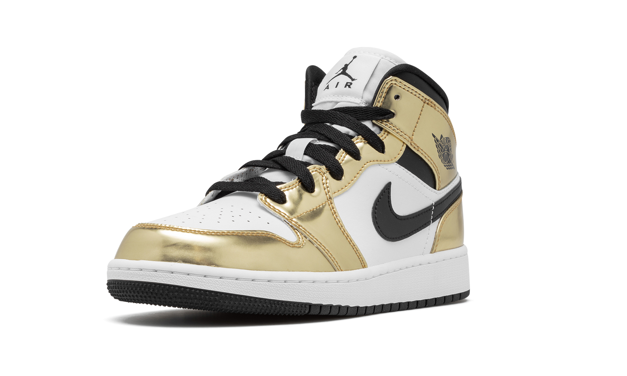 jordan 1 mid metallic gold black white gs+DC1420-700+left diagnol single view