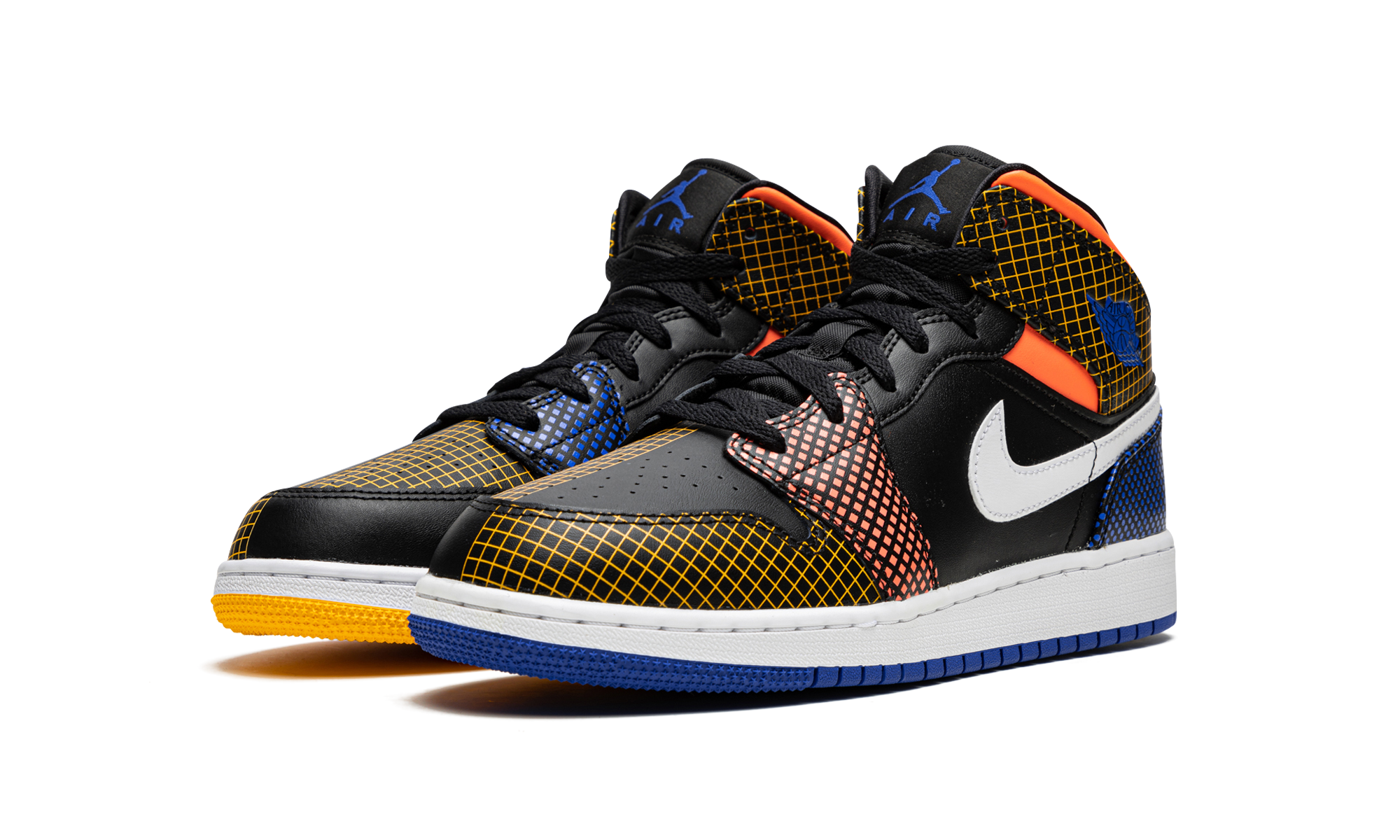 jordan 1 mid mmd multi color grid gs+DC4092-001+diagnol left view
