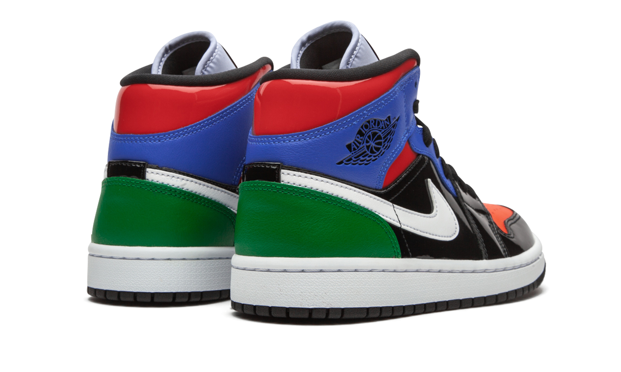 jordan 1 mid multi patent women s+CV5276-001+diagnol right behind view
