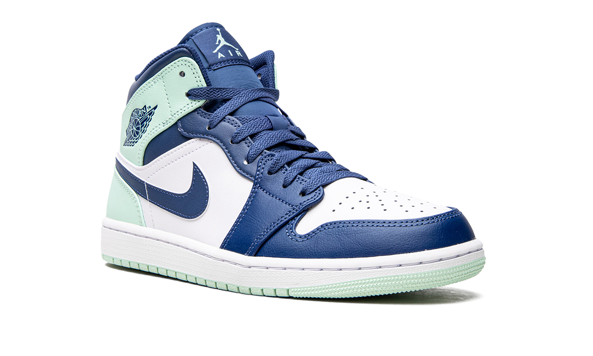 jordan 1 mid mystic navy mint foam+554724-413+diagnol right view
