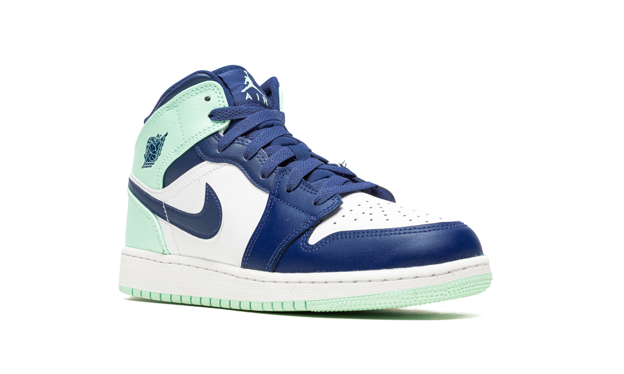 jordan 1 mid mystic navy mint foam gs+554725-413+diagnol right view