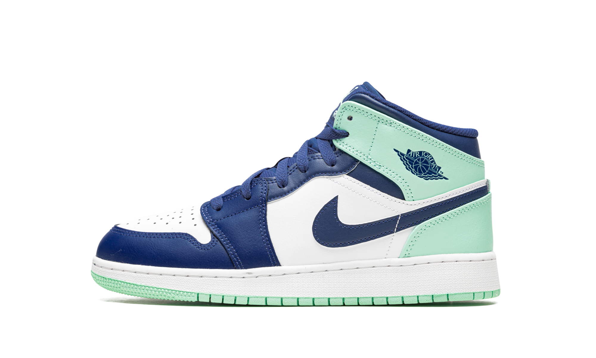 jordan 1 mid mystic navy mint foam gs+554725-413+diagnol right view 1