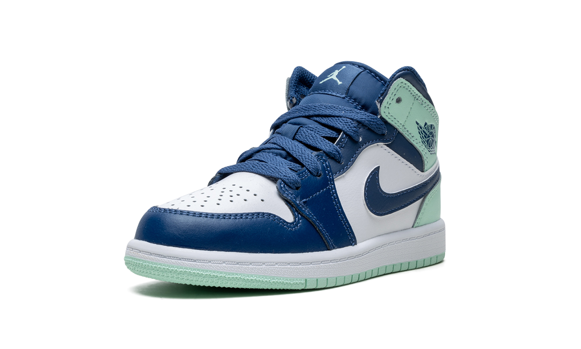 jordan 1 mid mystic navy mint foam ps+640734-413+left diagnol single view
