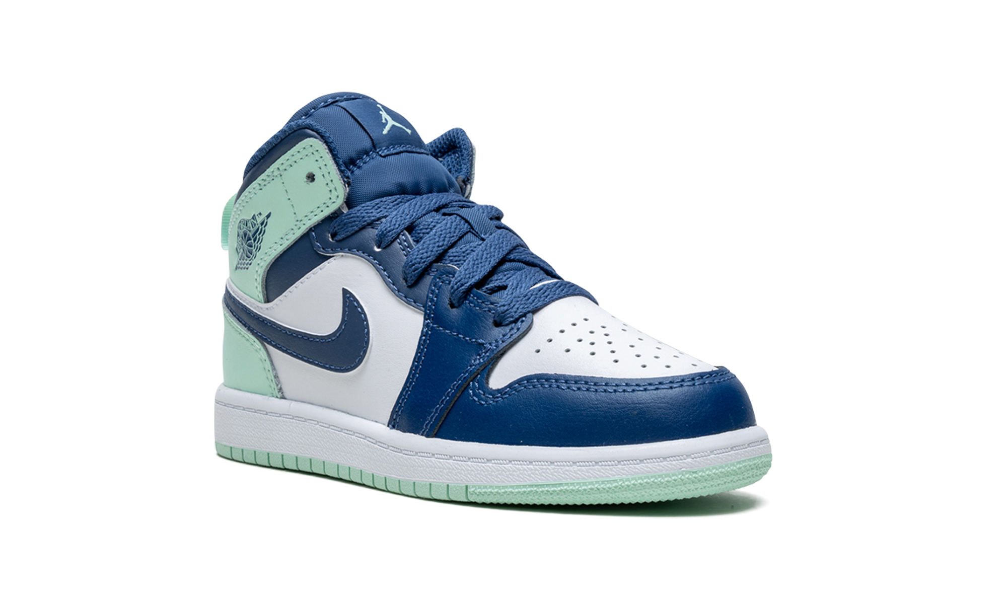 jordan 1 mid mystic navy mint foam ps+640734-413+diagnol right view