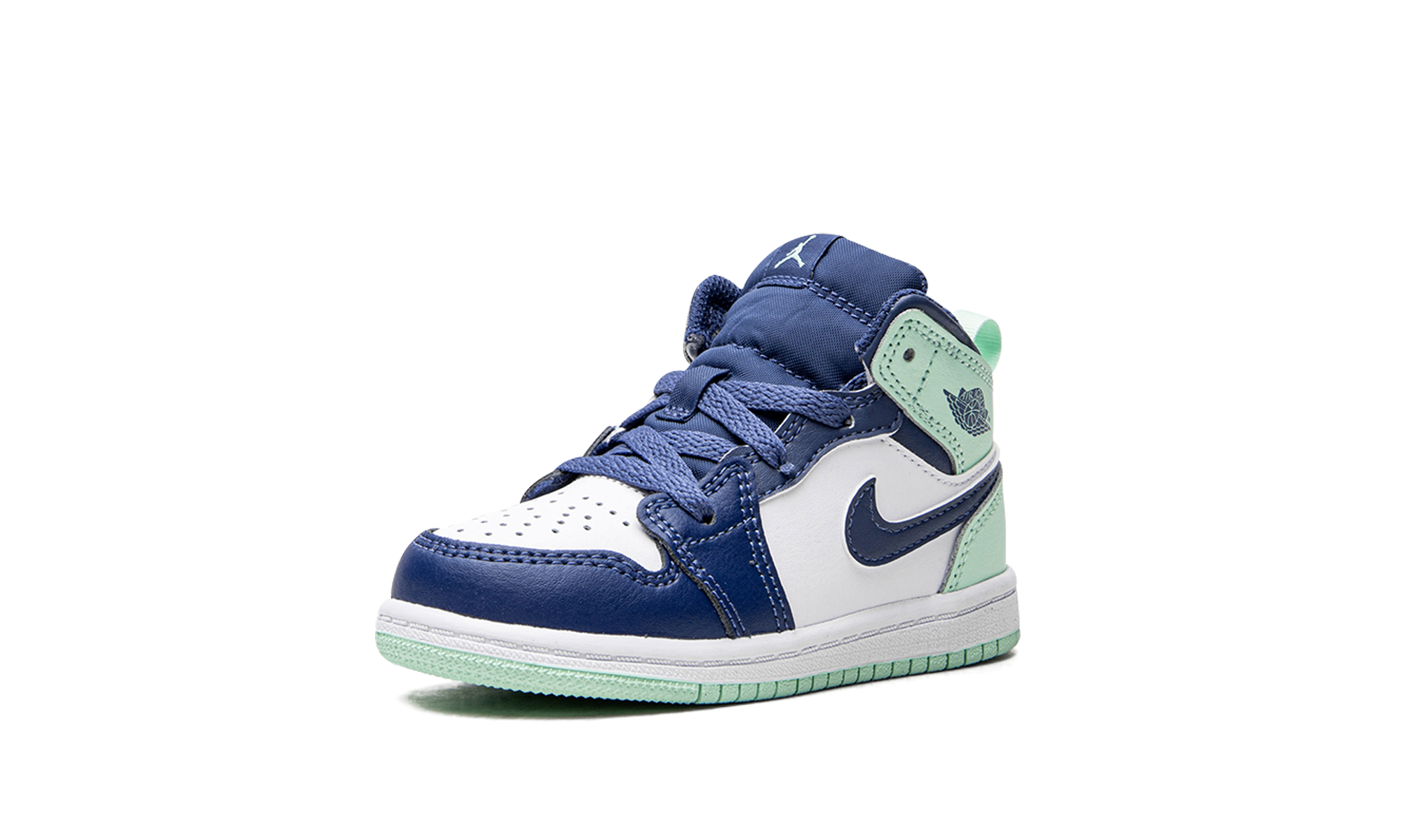 jordan 1 mid mystic navy mint foam td+640735-413+left diagnol single view
