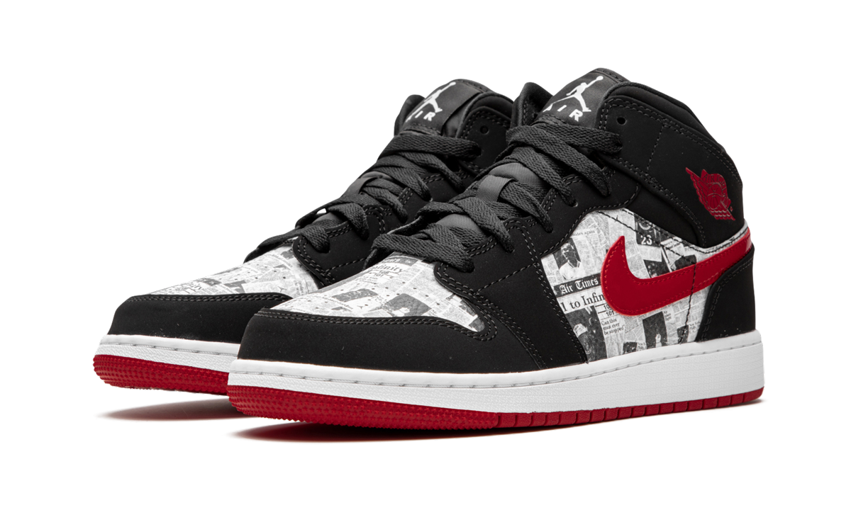 jordan 1 mid newspaper air times gs+BQ6931-061+diagnol left view
