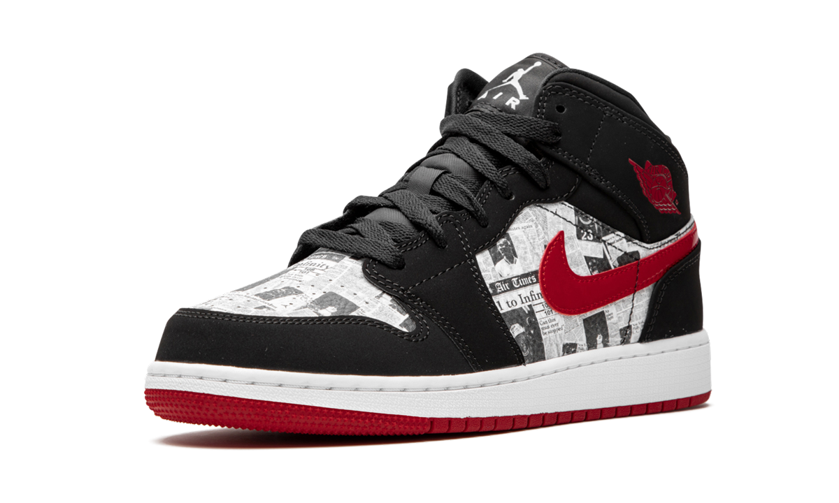 jordan 1 mid newspaper air times gs+BQ6931-061+left diagnol single view