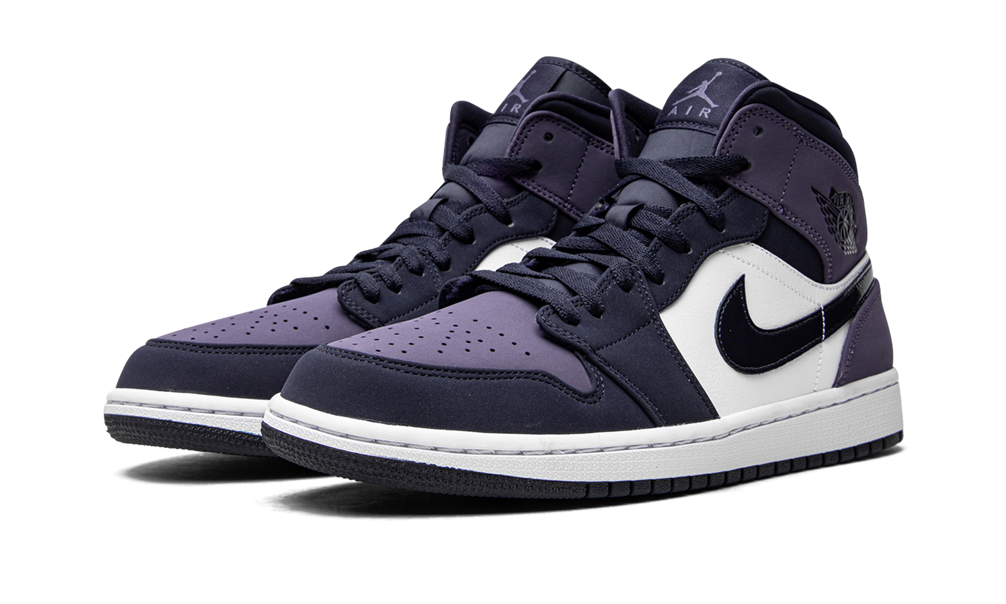 jordan 1 mid obsidian sanded purple+554724-445+diagnol left view