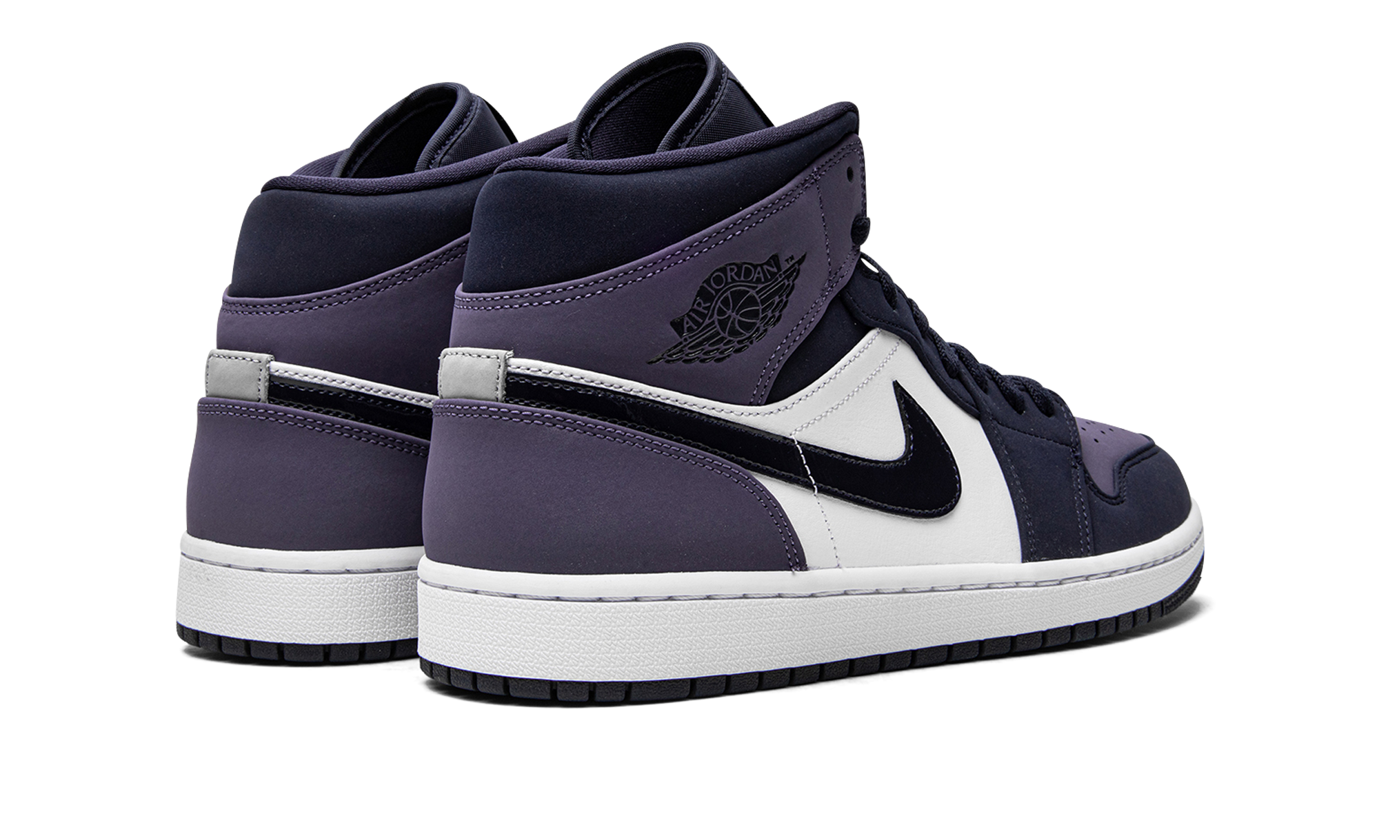 jordan 1 mid obsidian sanded purple+554724-445+diagnol right behind view