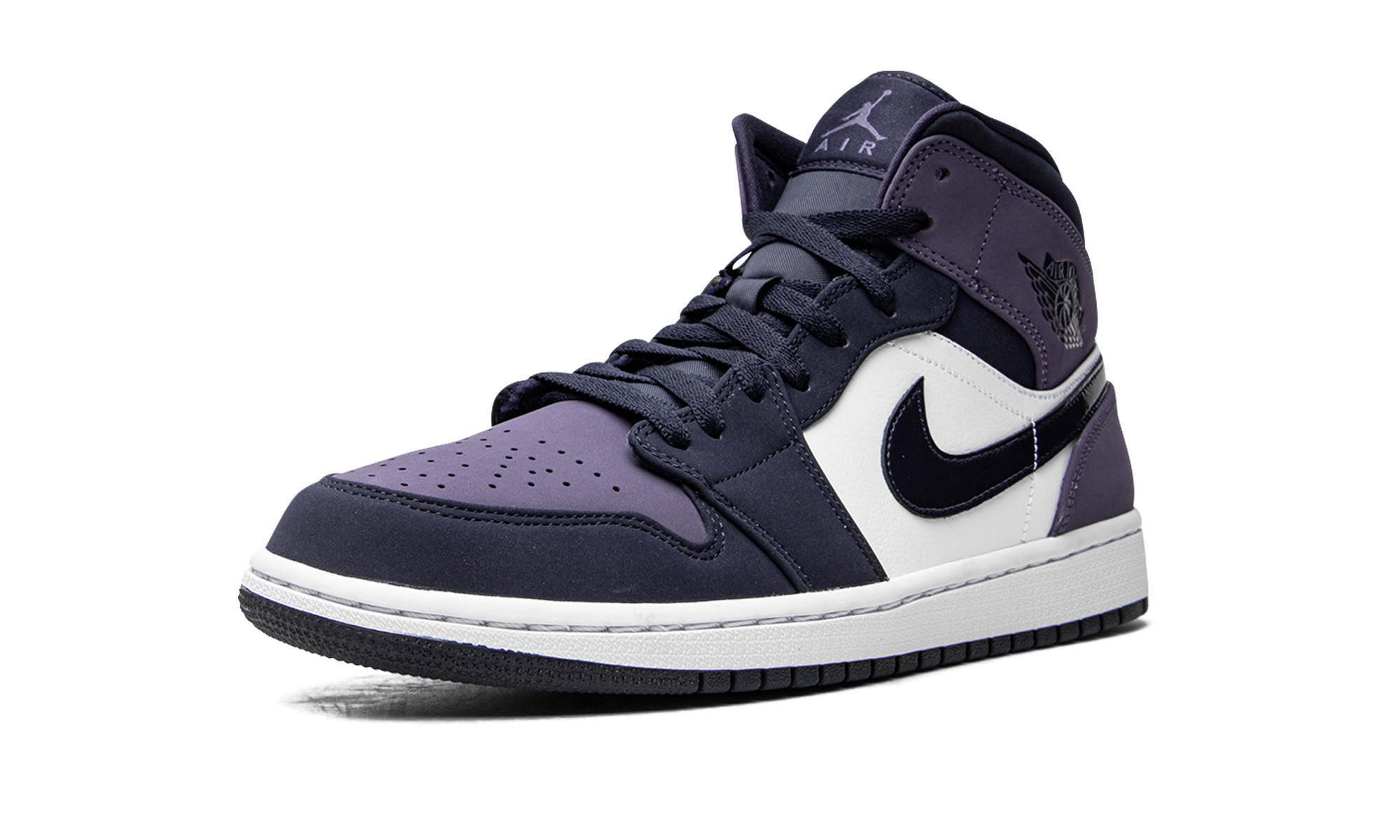 jordan 1 mid obsidian sanded purple+554724-445+left diagnol single view