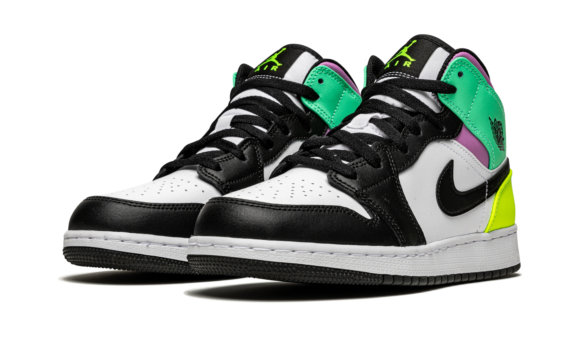 jordan 1 mid pastel black toe gs+554725-175+diagnol left view