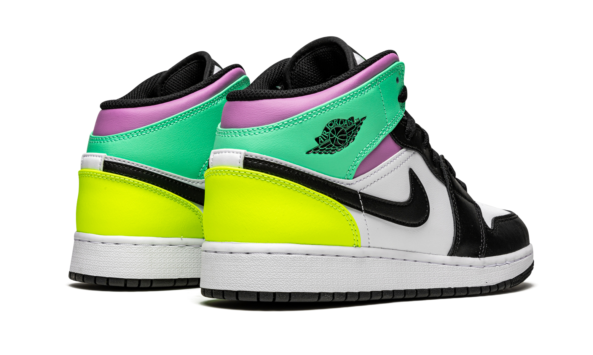 jordan 1 mid pastel black toe gs+554725-175+diagnol right behind view